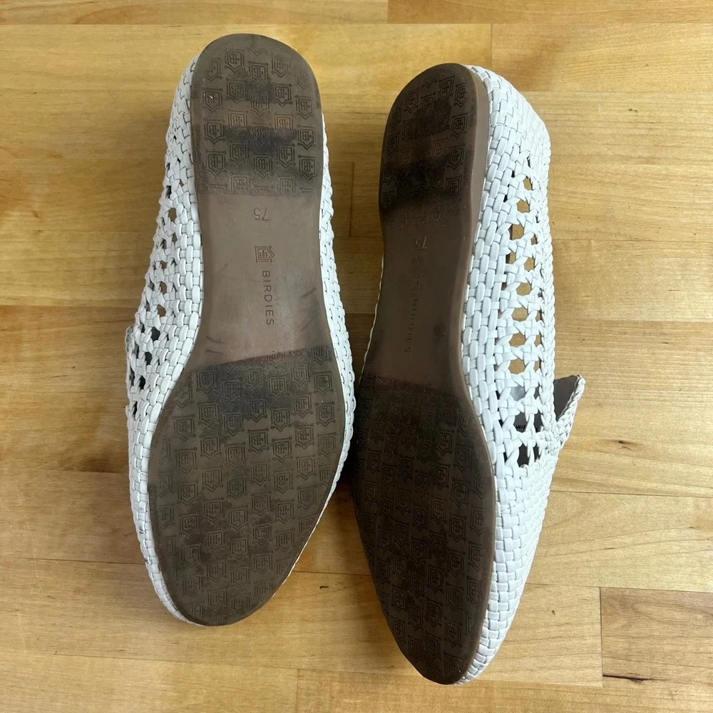 Birdies Loafers The Starling Size 7.5 White Woven Leather Flat Slip On Shoes